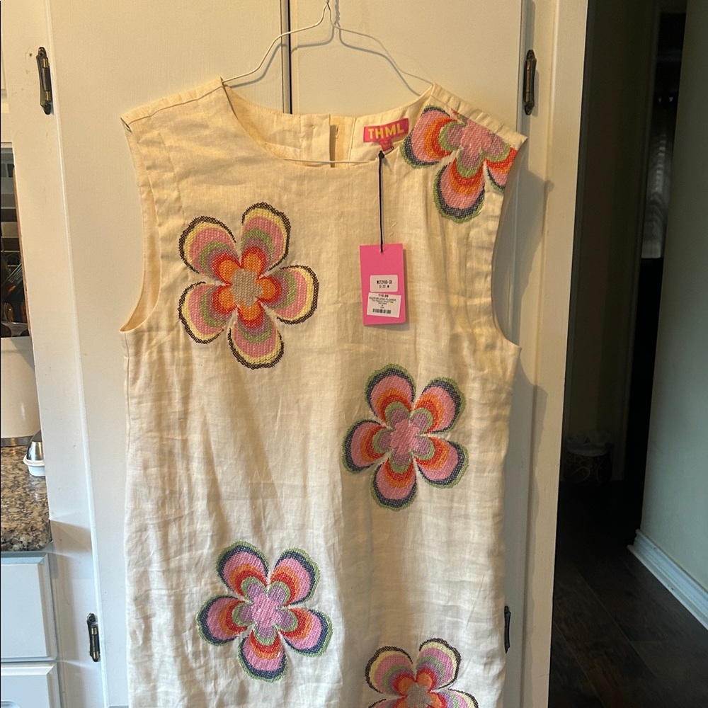 THML Dress with Colorful Floral Embroidery